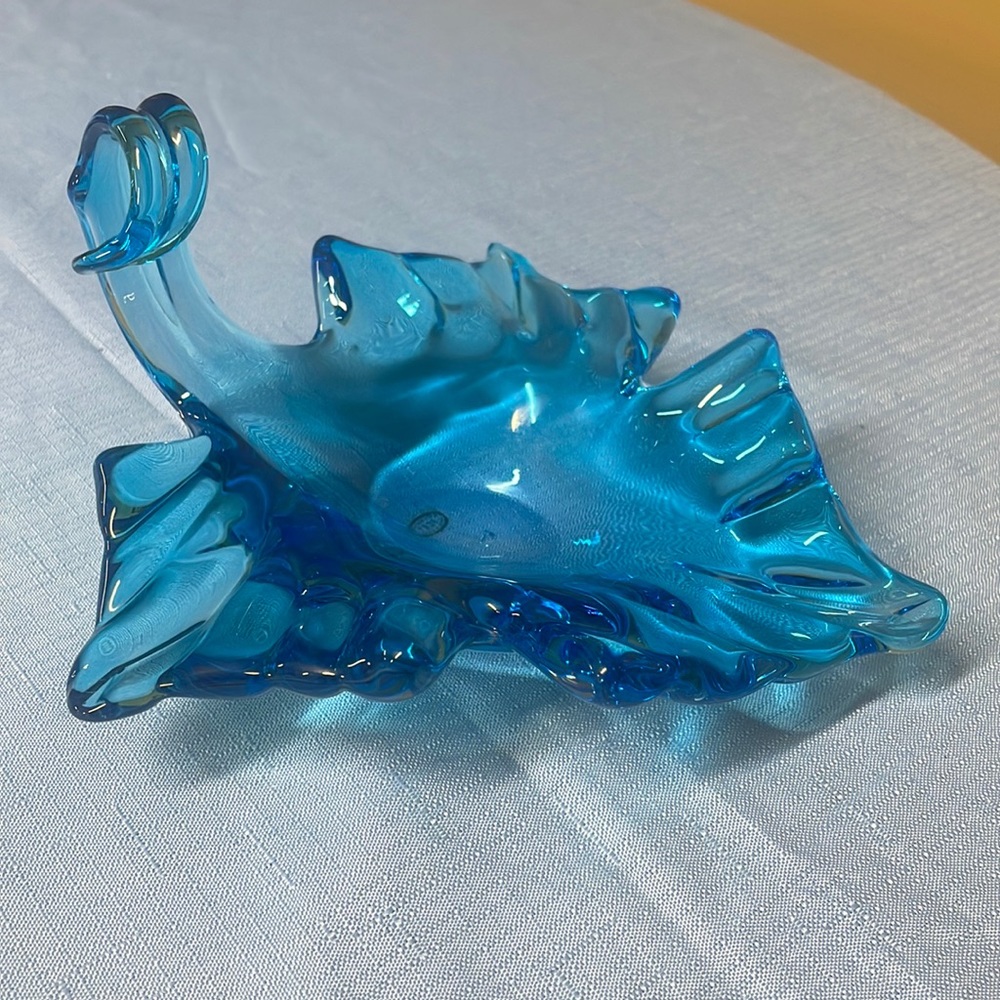Arts Murano ICET blue handled leaf dish